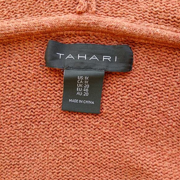 Tahari Hooded Orange Cardigan Sweater 1X pockets open front wrap long duster - Picture 7 of 12